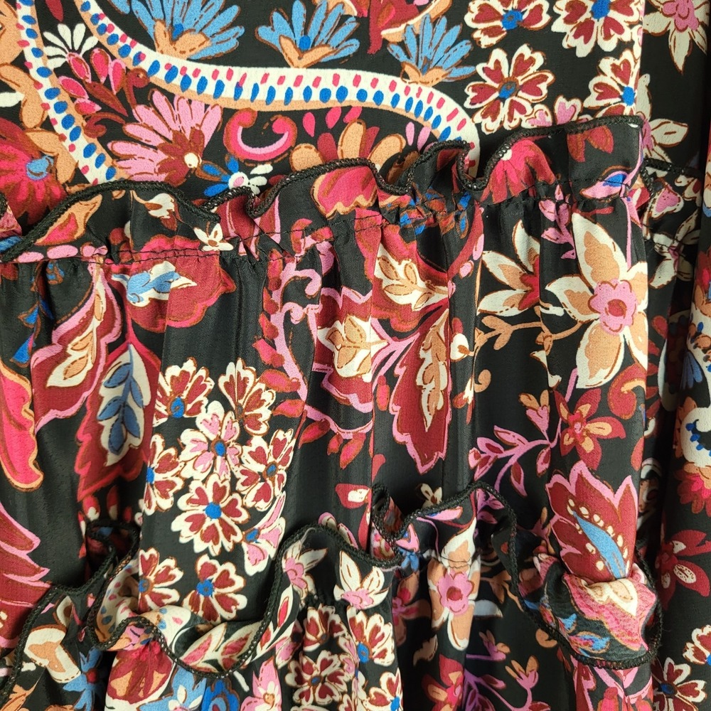 Lovely J Boho Floral Paisley Top Women's Large Balloon Sleeves Ruffled Tiered - Picture 6 of 10